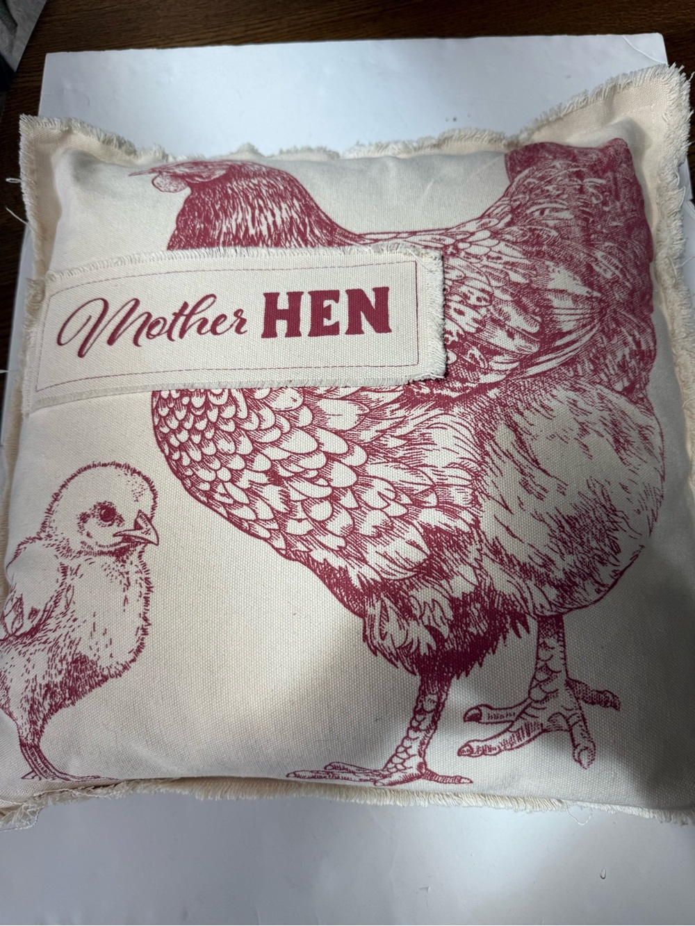 Boutique French Country Red Toile Mother Hen Throw Pillow NEW 20” x 20”